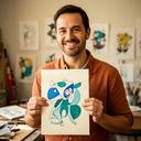 Carlos Ruiz, profesor de ilustración, mostrando una lámina dibujada a mano en el aula