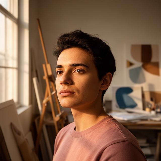 Retrato fotográfico de una estudiante iluminada por una ventana lateral en un estudio