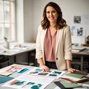 Marta López, profesora de diseño gráfico, junto a una mesa con muestras tipográficas