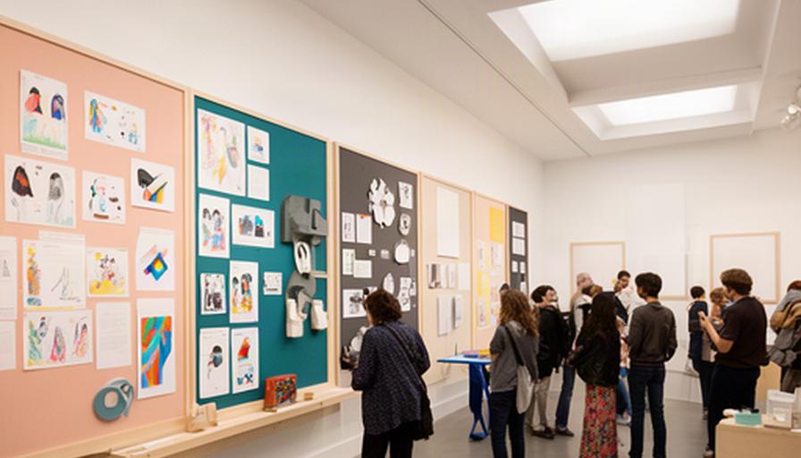 Visitantes observando paneles de proyectos de estudiantes en una exposición de la Casa de la Cultura de Borriana